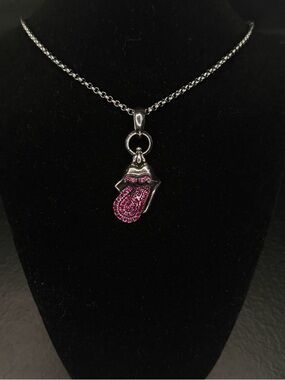 Chrome Hearts Rolling Stones Tonge Pink Diamond Studded Unisex Necklace